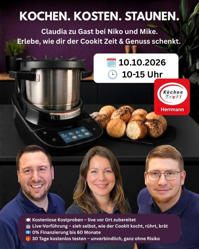Bosch Cookit zu Gast im KüchenTreff Herrmann Kochvorführung mit dem Bosch Cookit am 01.08.2026 von 10-15 Uhr im Küchentreff Herrmann in Ludwigfelde.